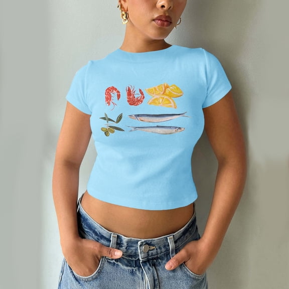 Graphic Tennis Tees for Women T-Shirts T Womens Casual Fashion Printed Crew Neck Short Sleeve Tops Slim Fit T Shirts Blue L