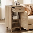 thumbnail image 4 of Kitchen Buffet Sideboard Cabinet with 2 Glass Doors, Mid-Century Cupboard & End Table with Charging Station, 3-in-1 Console Table Entertainment Center for Living Room and Dining Room, Oak, 4 of 6