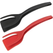 Olibuy 2pcs Egg Spatula - Double Spatula Can Be Used As Tongs Or Flipper - Flip Turn And Grab Your Food With Ease - All In One Cooking Tool Is Perfect For Eggs, Burgers, Fish And More! (Black&Red）