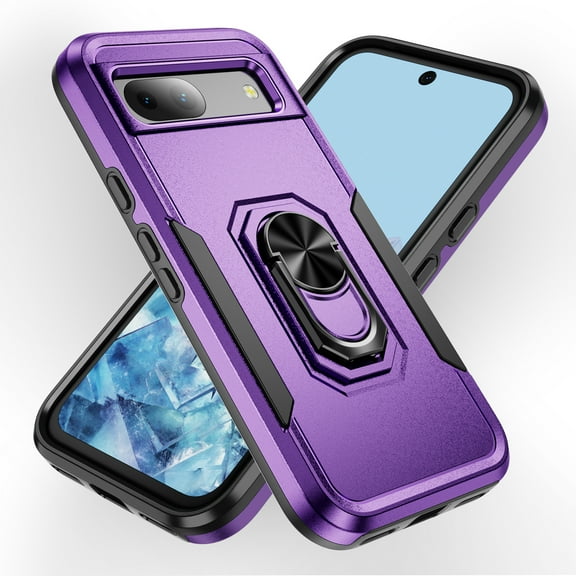 Allytechgroup for Google Pixel 9 Case Cover, with Ring Holder Stand Hybrid Rugged Protective Shockproof Bumper Phone Case for Google Pixel 9 - Purple