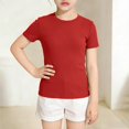 thumbnail image 4 of CFXNMZGR Tween Girls Trendy Clothes Summer Summer Tops for Girl Girl's Solid Crew Neck Short Sleeve Pocket T Shirt (Red,13-14 Years), 4 of 5