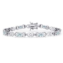 Gem Stone King 925 Sterling Silver Sky Blue Aquamarine and Lab Grown Diamond Bracelet for Women | 4.01 Cttw | Gemstone March Birthstone | Oval 6X4MM | Length 7.25 inches