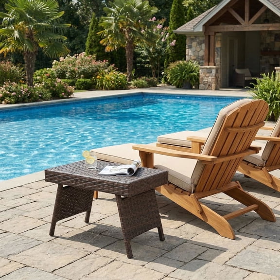 Spaco Outdoor Patio Folding PE Rattan Side Coffee Table Furniture for Garden, Balcony, Poolside, Brown