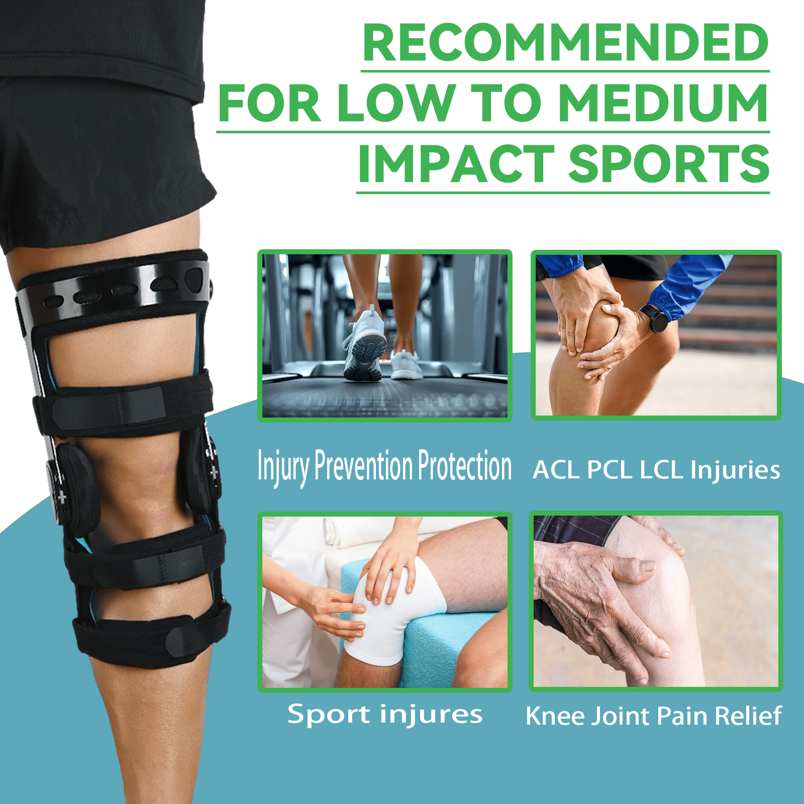 Komzer ACL Knee Brace, Adjustable Hinged Orthopedic Support for Ligament Injuries, Meniscus Tear, Joint Pain (Black, XXL)