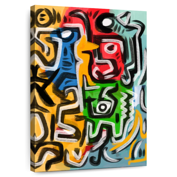 Elephant Stock African Tribal Dance Wall Art - Vertical Canvas Wall Art - Living Room Wall Decor - Abstract Canvas - Black And Orange Decor By Emmanuel Signorino - 8" x 12"