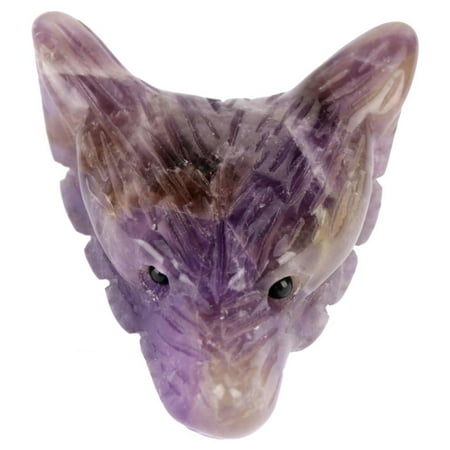Carved Wolf Stone FAGINEY Wolf Head Statue Pendant Natural Stone Crystal Quartz Carved Necklace, Wolf Head Necklace,Crystal Pendant ()