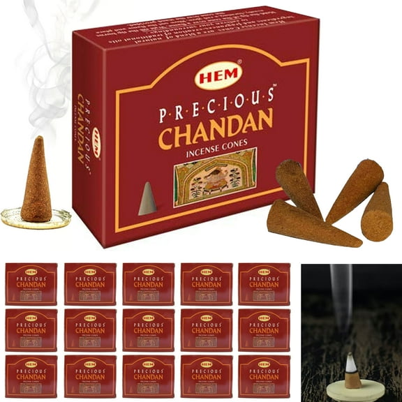 160 Hem Precious Chandan Incense Cones Natural Sandalwood Smoke Backflow Burner