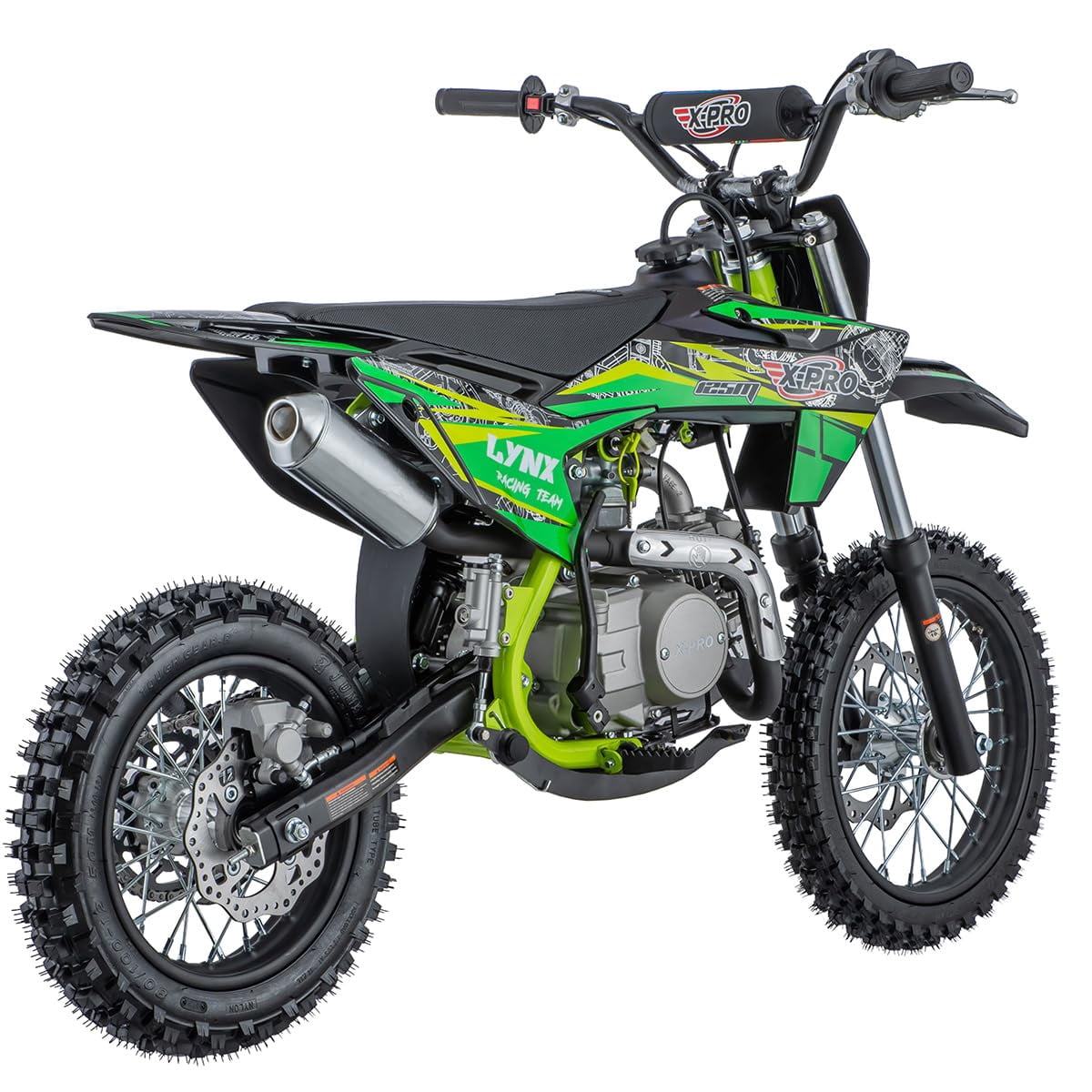 X-Pro Brand New 125cc Gas Pit Dirt Bike with 4-Speed Manual Transmission, Kick Start, 14"/12" Tires!