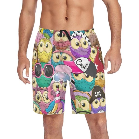 GZHJMY Owl Pajama Pants Short for Men, Lounge Pants Lightweight Men Pajama Bottoms with Drawstring Pockets, Christmas New Year Birthday Gifts, Large