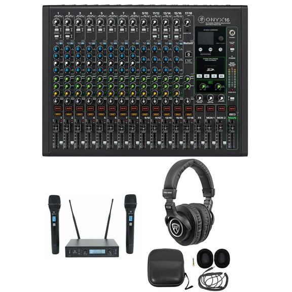 Mackie ONYX16 16-Channel Analog Mixer w/USB/3-Band EQ Bluetooth Mics Headphones