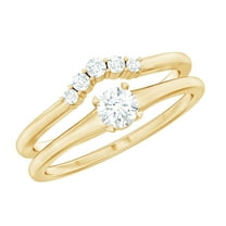 Rosec Jewels Lab Diamond Wedding Ring Set of 2 - Promise Engagement Ring with Curved Band, 18K Yellow Gold, US 5.50