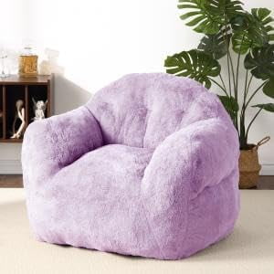 IDEALHOUSE Oversized Bean Bag Sofa Bed for Adults, Pre-filled Foam Large Gaming Floor Chair, Cozy Seat for Living Room Bedroom Playroom, Purple