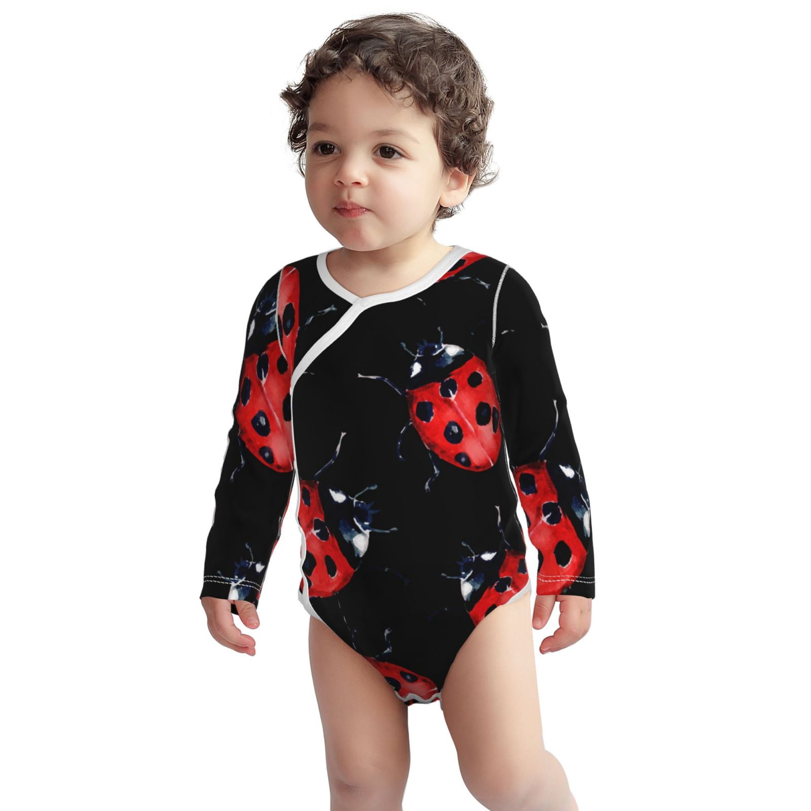 Xecao Beautiful Red Ladybug Print Baby unisex-baby Cotton Long-sleeve Bodysuits-18 Months