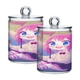 thumbnail image 2 of 4 Pack Cute Girl and Cat on Beach Qtip Holder Dispenser Clear Plastic Storage Apothecary Jars for Cotton Swabs Balls Pads Floss, 2 of 7