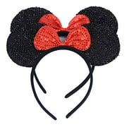 NiuZaiz Set of 2 Mouse Ears Headbands for Parties and Trips (Black Sequin Red)