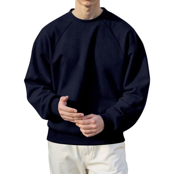 oqasdz Sweatshirts for Men Crewneck Lined Raglan Sleeve Solid Color Sports Athletic Pullover Top Streetwear Durable Soft Casual Outdoor