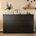 thumbnail image 2 of 6 Drawer Double Dresser , Modern Wood Chest of Drawers, Cutout Handles & Smooth Metal Rail, Black, 2 of 7