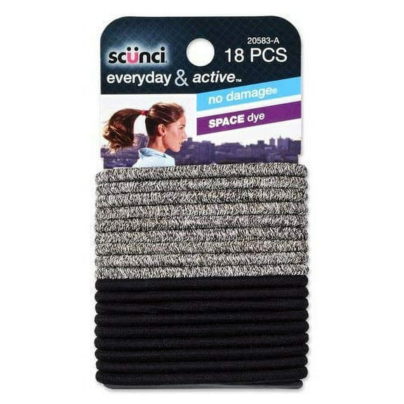 Black/Space Dye Everyday & Active No Damage Elastics 18 Count (Pack of 2)