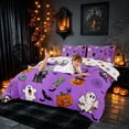 thumbnail image 4 of Homewish Halloween Cartoon Ghost Duvet Cover Queen, Bat Pumpkin Queen Bedding, Lavender Purple Black Orange, Pumpkin Bat Reversible 3-Piece, 1 Duvet Cover and 2 Pillowcases, 4 of 7