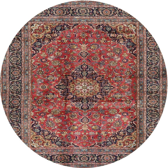 Ahgly Company Indoor Round Traditional Saffron Red Medallion Area Rugs, 4' Round