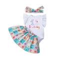 thumbnail image 6 of Yuncity Girls Romper Outfit Flutter Sleeve Floral Plaid Skirt Birthday Themed Bodysuit Sleeves Coordinating Hairpiece Onesie 3 Piece Outfit Sets Size 1-3 Monthss, 6 of 7