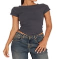 thumbnail image 1 of POINTERTECK T-Shirt Décontracté pour Femmes à Manches Courtes Slim Fit Col Rond Crop Top Y2k Été Slim Fit Découpé Tees Wine Red S, 1 of 6