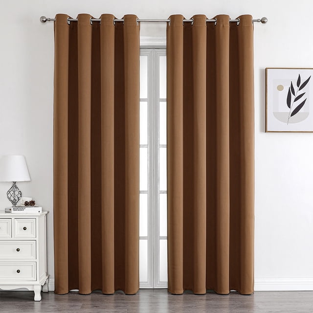 Xiao Hua Cortinas perforadas de estilo sencillo, ideales para dormitorio, sala y cocina (2 paneles, 200 cm de largo x 100 cm de ancho, color café A118)