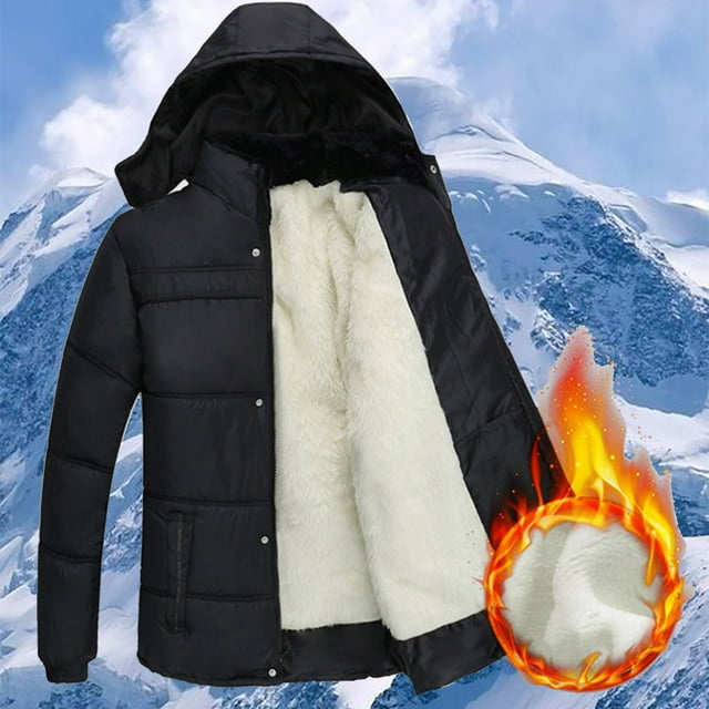 LOVZFMLL Jackets for Men's Solid Color Thick Windproof Pocket Zipper Hooded Outdoor Jacket