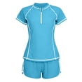 thumbnail image 4 of Yuanlook Women's Swimsuit Rash Guard Bathing Suit for Women 2 Piece Short Sleeve Solid Color Padded Zip Swimwear Size S-XXL, 4 of 5