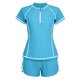 thumbnail image 4 of Traje de baño bikini de mujer de color liso sin espalda con tirantes, conjunto de bikini con bloques de color y hombros descubiertos Tanjini, traje de baño de nailon para mujer, 4 of 5