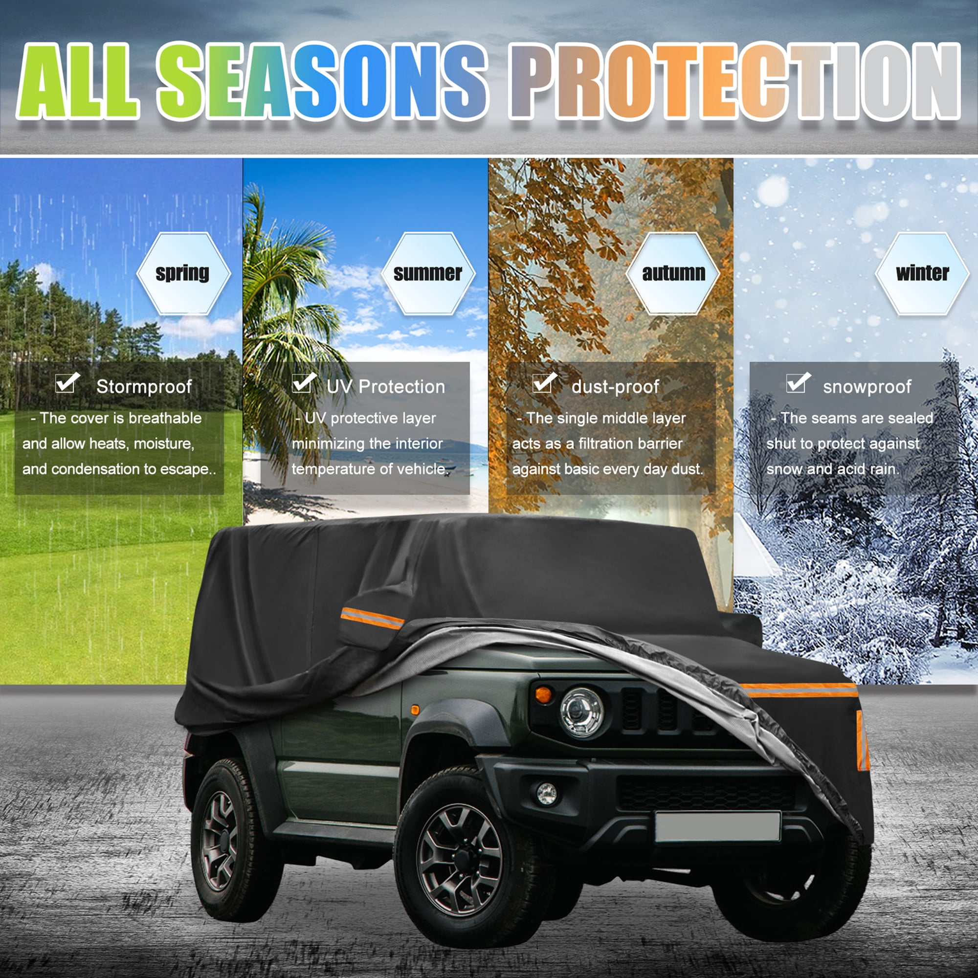 Unique Bargains Car Cover for Suzuki Jimny JB64W/JB74W Black 147.64"x64.96"x68.90"
