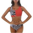 thumbnail image 1 of Women's Sexy Leopard Bikini Set High Rise Bikinis Zipper Buckle Front Bathing Suit Two Piece Colorblock Swimsuit, 1 of 3