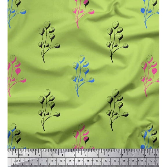 Soimoi Green Cotton Duck Fabric Berries Fruit Print Fabric by the Yard 44 Inch Wide