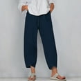thumbnail image 1 of RXIRUCGD Women's Summer Comfortable Loose Wide Legged Fashion Solid Color Capris, Navy, Size: M, 1 of 5