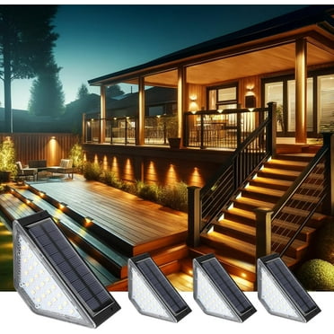 Solar Stair Lights 2-in-1 Outdoor Deck Lights Auto On/Off Solar Step Lights for Outside Waterproof LED Warm White for Deck Stair Railings Garden Patio Fence