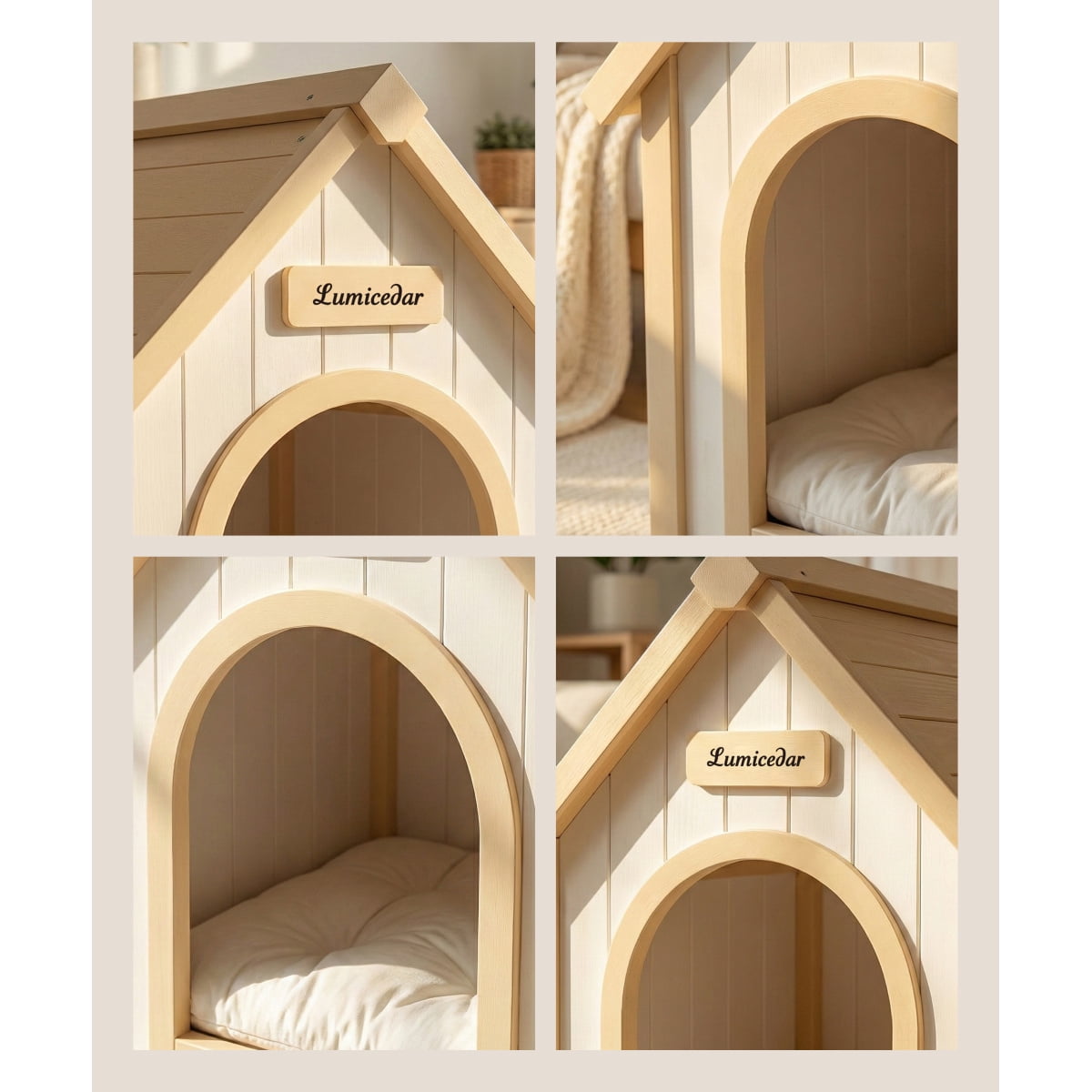 Modern Indoor Wooden Dog House with EVA Cushion – Solid Cedar Pet House for Small Dogs & Cats