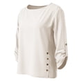 thumbnail image 5 of Delayuji Women's Cotton Linen Shirt Round Neck Long Sleeve Shirt with Button Fashion Solid Color Loose Summer Tops Business Casual Outfits, 5 of 5