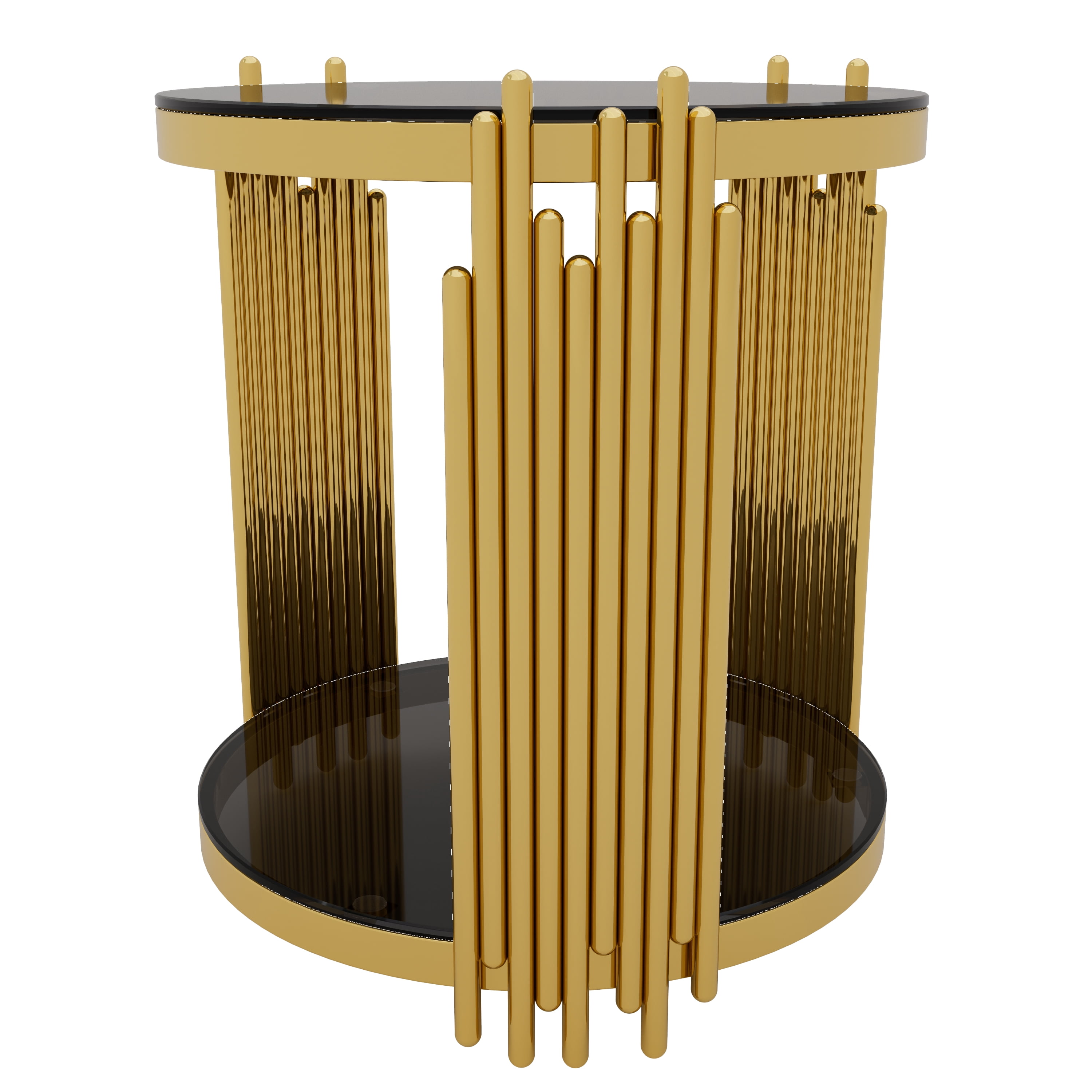 Euroco Living Room Table Set of 3 with 1 Coffee Table and 2 End Tables, Round, Tempered Glass, Asymmetrical Metal, Gold Finish & Lower Shelf, 31.5"