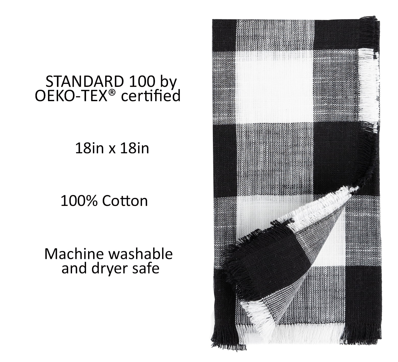 Mainstays Buffalo Plaid Woven Cotton Napkin, 4 Piece, Black and White