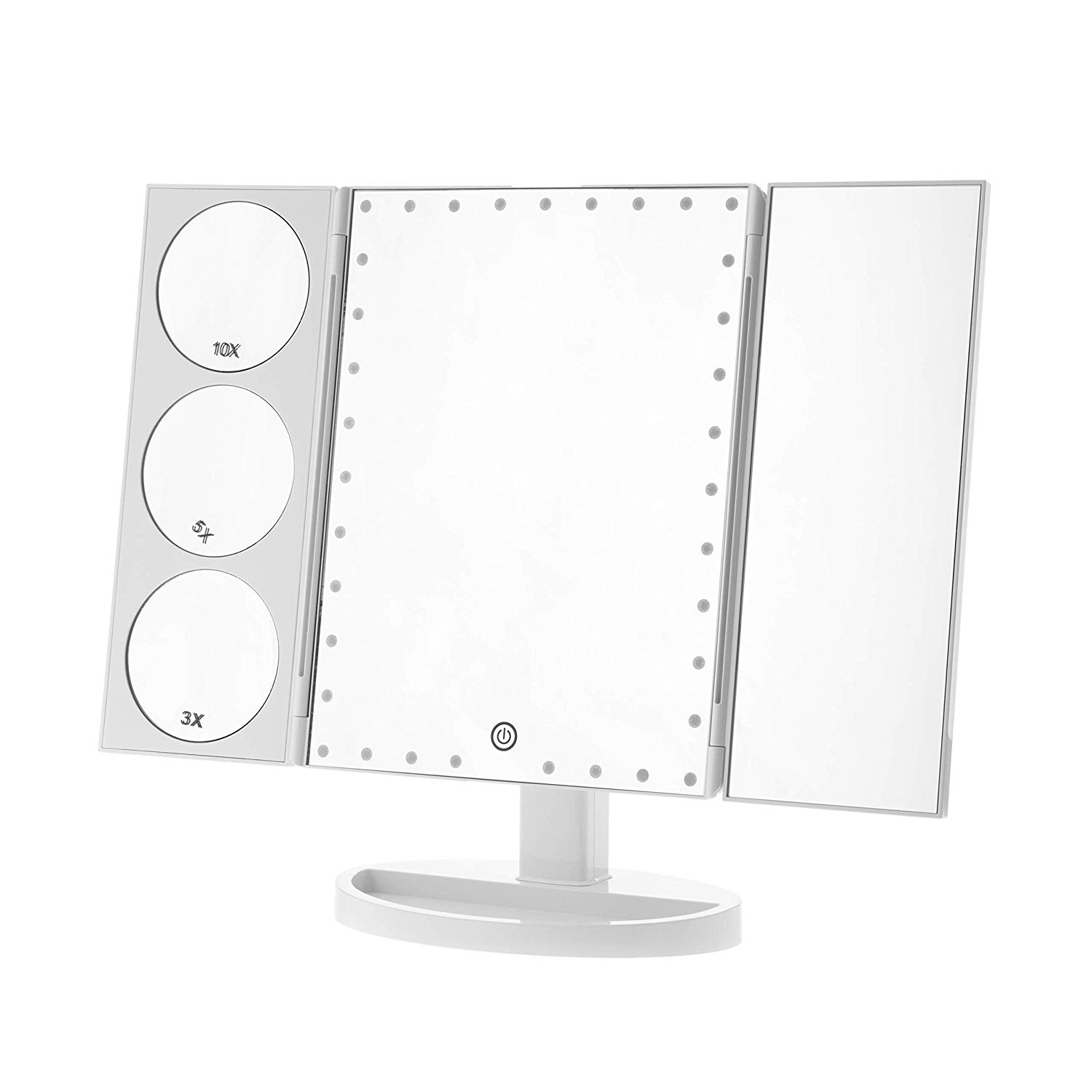 Home Zone Living Makeup Mirror TriFold Vanity Mirror, Touch Control