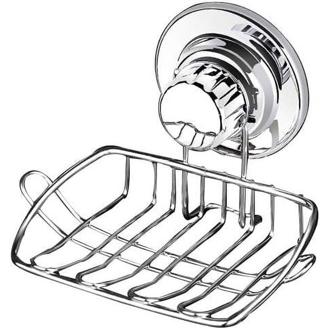 Jabonera de ducha con potente ventosa, soporte para esponja y jabón en barra para baño y bañera, bandeja de jabón de acero inoxidable inoxidable para montaje en pared (5,2" x 2,9" x 1,3")