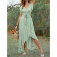 thumbnail image 3 of Women's Printed Surplice Ruffle Sleeve Dress 100% Cotton Lightweight Comfort Casual Easy Care High Low Hem Everyday Wear, 3 of 17