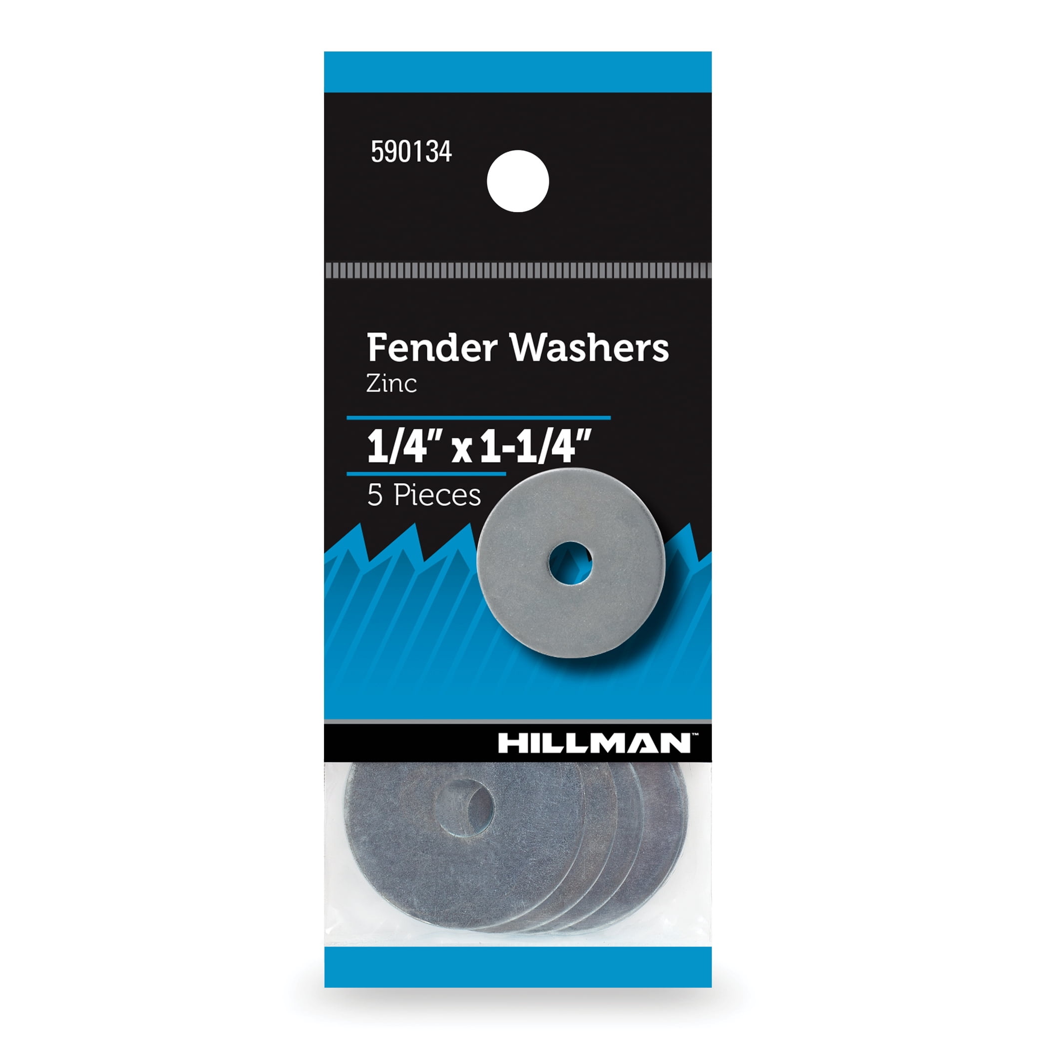 Hillman Fender Washers, 1/4" x 1.25", Zinc Plated, Steel, Pack of 5