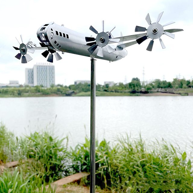 Escultura de molino de viento de avión, modelo de molino de viento de avión 3D para decoración fresca de patio
