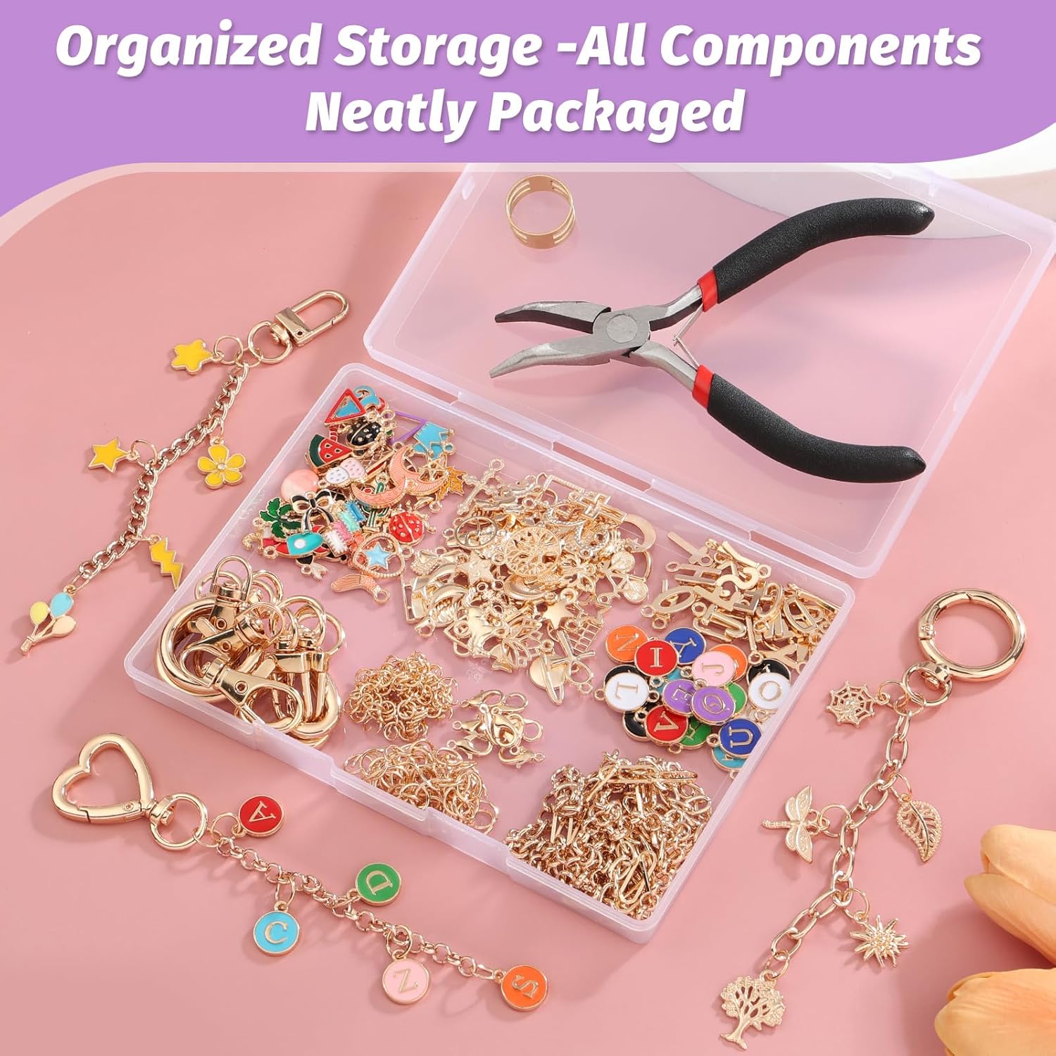 404Pcs Charms Lip Gloss Keychain Making Kit, DIY Craft Supplies with Charms, Key Chain Hooks, Jump Rings, Lobster Clasps, Chains & Tools, Jewelry Making Kit for Custom Keychains, Bags, Gifts