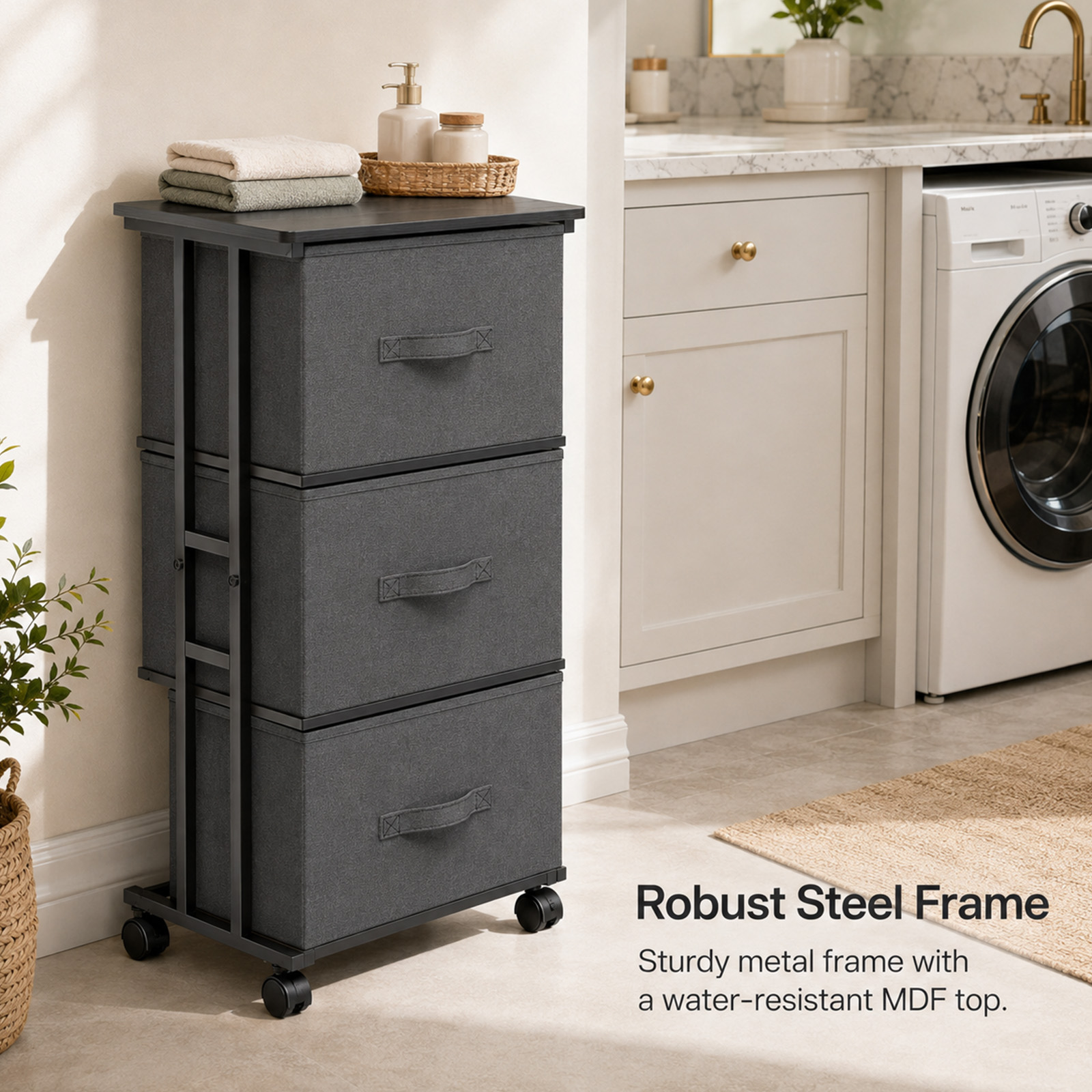 Alvantor Fabric Dresser 3 Drawer Storage Chest, Rolling Storage Tower, Vertical Storage Unit for Bedroom, Closet, Office