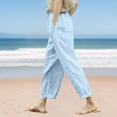 thumbnail image 3 of REALiKUN Womens Summer Linen Pants Women Drawstring Elastic Waist Harem Pant Basic Lightweight Linen Pants Straight Leg, 3 of 6
