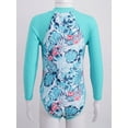 thumbnail image 2 of Kids Girls One Piece Long Sleeves Palm Trees Printed Swimsuit UV Protection Rash Guard Mint Green 10, 2 of 7