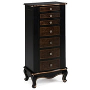 Antique Hand Painted Jewelry Armoire With Gold Accents, Black
