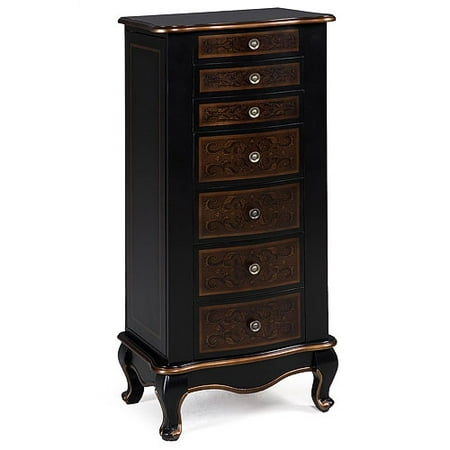 Antique Hand Painted Jewelry Armoire With Gold Accents, Black